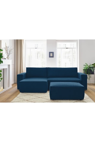Canapé d'angle et pouf Nihad - Bleu - 3 places - Tissu velours