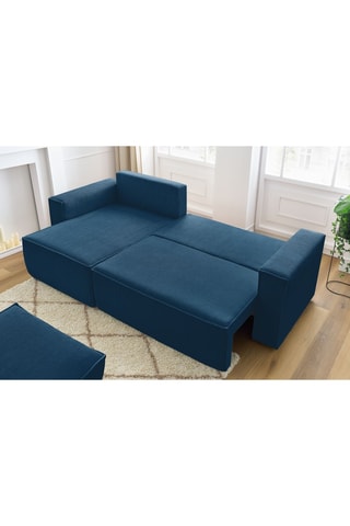 Canapé d'angle et pouf Nihad - Bleu - 3 places - Tissu velours