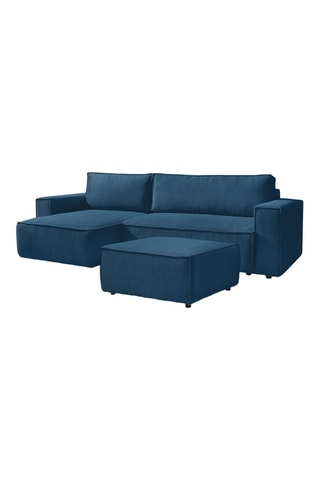 Canapé d'angle et pouf Nihad - Bleu - 3 places - Tissu velours