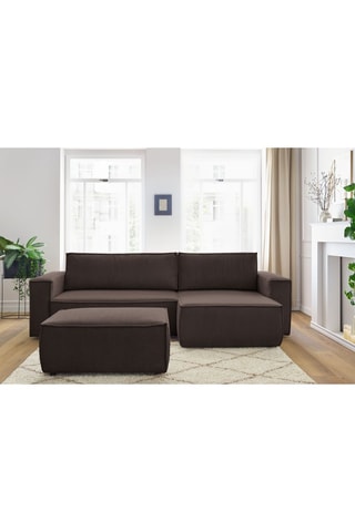 Canapé d'angle et pouf Nihad - Marron foncé - 3 places