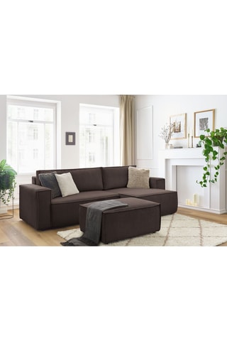 Canapé d'angle et pouf Nihad - Marron foncé - 3 places