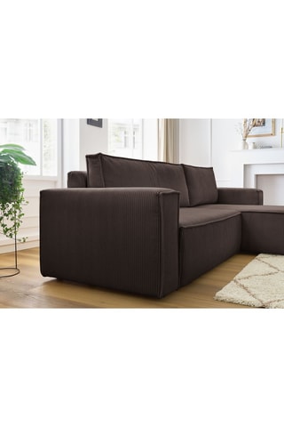 Canapé d'angle et pouf Nihad - Marron foncé - 3 places