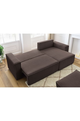 Canapé d'angle et pouf Nihad - Marron foncé - 3 places