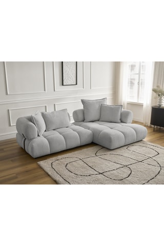 Canapé d'angle droit Alya - Gris clair - 4 places - En tissu bouclette