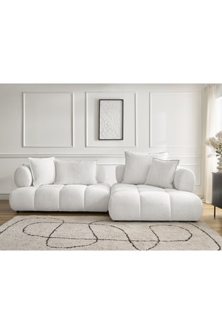 Canapé d'angle droit Alya - Blanc - 4 places - En tissu bouclette