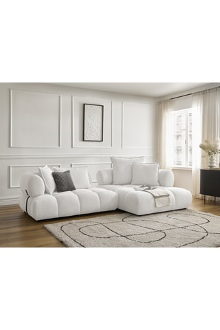 Canapé d'angle droit Alya - Blanc - 4 places - En tissu bouclette
