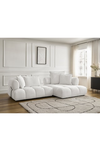 Canapé d'angle droit Alya - Blanc - 4 places - En tissu bouclette