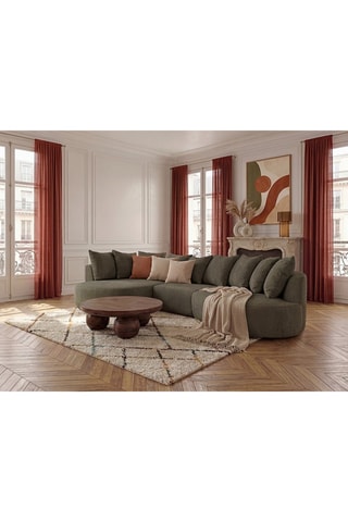 Canapé d'angle gauche Calypso - Vert kaki - 4 places - En tissu bouclette