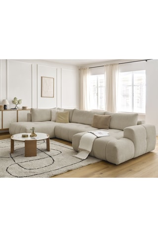 Canapé panoramique d'angle droit convertible Fuji - Beige - 5 places - En tissu bouclette