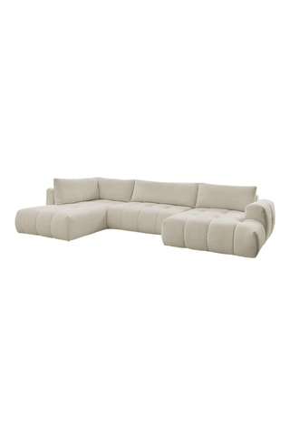 Canapé panoramique d'angle droit convertible Fuji - Beige - 5 places - En tissu bouclette