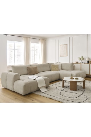 Canapé panoramique d'angle gauche convertible Fuji - Beige - 5 places - En tissu bouclette
