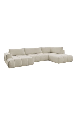 Canapé panoramique d'angle gauche convertible Fuji - Beige - 5 places - En tissu bouclette