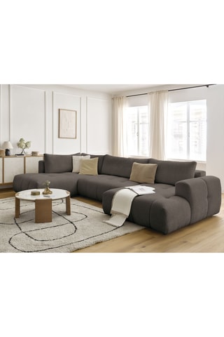 Canapé panoramique d'angle droit convertible Fuji - Gris foncé - 5 places - En tissu bouclette