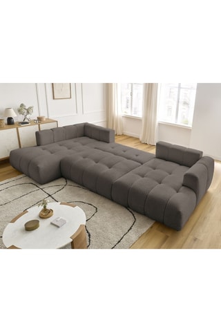 Canapé panoramique d'angle droit convertible Fuji - Gris foncé - 5 places - En tissu bouclette