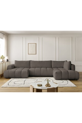 Canapé panoramique d'angle gauche convertible Fuji - Gris foncé - En tissu bouclette 