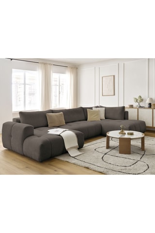 Canapé panoramique d'angle gauche convertible Fuji - Gris foncé - En tissu bouclette 