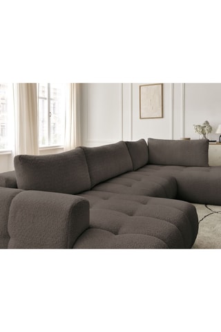 Canapé panoramique d'angle gauche convertible Fuji - Gris foncé - En tissu bouclette 
