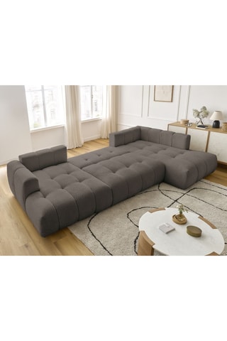 Canapé panoramique d'angle gauche convertible Fuji - Gris foncé - En tissu bouclette 