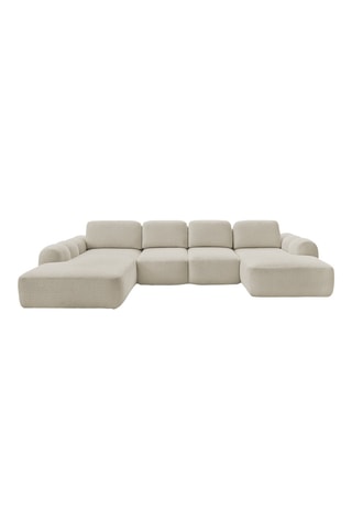 Canapé d'angle droit convertible Montaigne - Beige - 5 places - En tissu bouclette