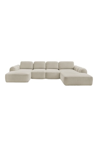 Canapé d'angle gauche convertible Montaigne - Beige - 5 places - En tissu bouclette