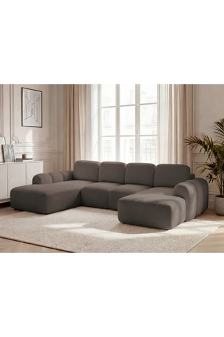 Canapé d'angle droit convertible Montaigne - Marron - 5 places - En tissu bouclette