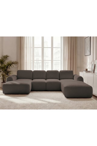 Canapé d'angle gauche convertible Montaigne - Marron - 5 places - En tissu bouclette