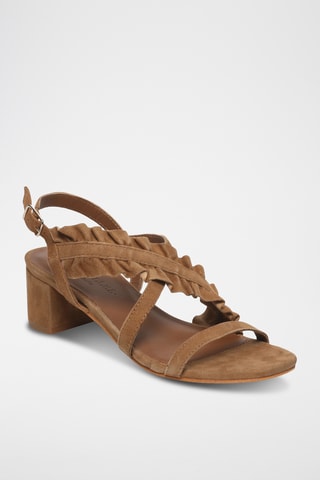 Sandales à talons en cuir de chèvre nubuck Monarda - Camel