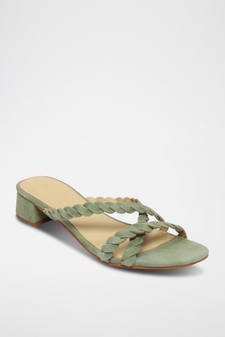 Mules à talons en cuir de chèvre nubuck Yorva - Kaki