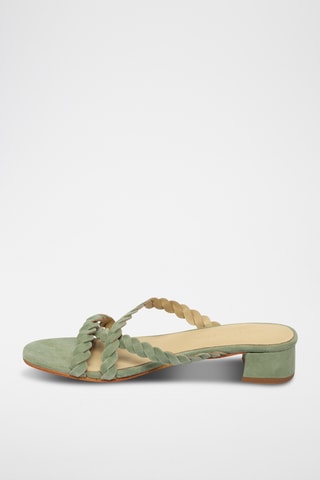 Mules à talons en cuir de chèvre nubuck Yorva - Kaki