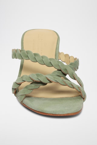 Mules à talons en cuir de chèvre nubuck Yorva - Kaki