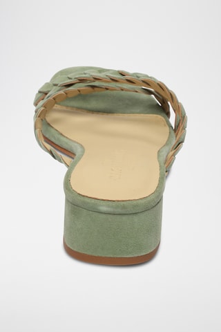 Mules à talons en cuir de chèvre nubuck Yorva - Kaki