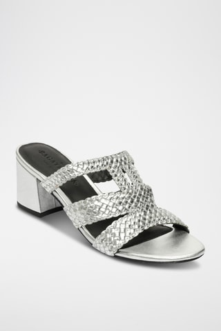 Mules à talons en cuir de chèvre Quivra - Argenté