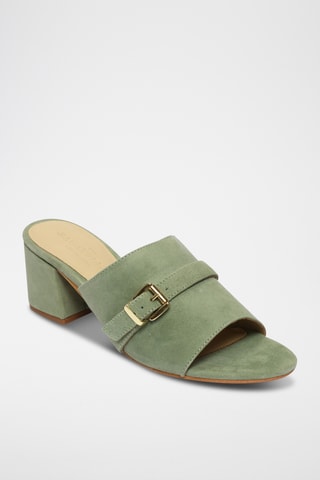 Mules à talons en cuir de chèvre nubuck Xerra - Kaki
