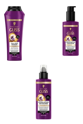 Routine Reconstruction - Shampoing Gliss Effet Densité Schwarzkopf - 250 ml, Stimulateur de racines Gliss Schwarzkopf - 100 ml, Fortifiant de longueurs Gliss Schwarzkopf - 100 ml