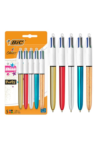 5 Balpennen 4 Kleuren Shine en Party - 4 Inktkleuren