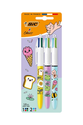 3 Balpennen met 4 Kleuren - 8 Inktkleuren