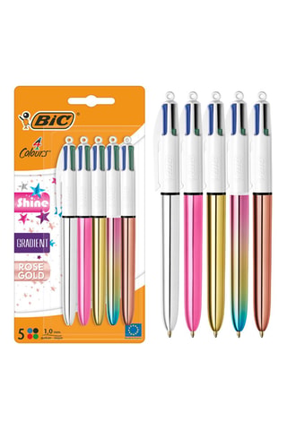 5 Balpennen 4 Kleuren Shine en Gradient - 4 Inktkleuren