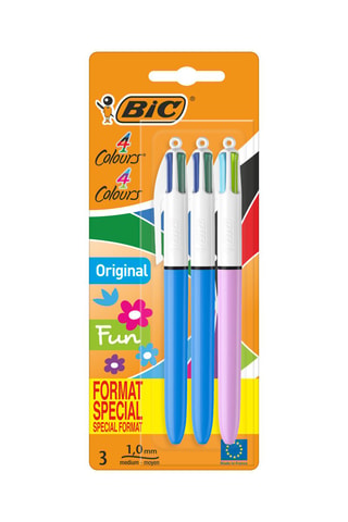 3 Balpennen met 4 Kleuren Original Fun 8 Inktkleuren