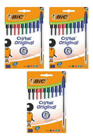 3 x 10 Balpennen Cristal Original - 4 Inktkleuren