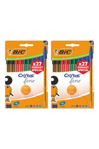 2 x 27 Balpennen Cristal Fine - 4 Inktkleuren