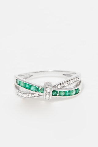 Anillo Starky - Oro blanco, diamantes y esmeraldas
