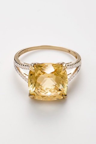 Anillo Pink Fiction - Oro amarillo, diamantes y cuarzo amarillo