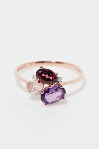 Anillo Barbara - Oro rosa, amatista, rodolita y cuarzo rosa