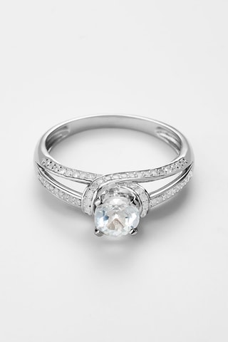 Anillo Mackay - Oro blanco, diamantes y topacio