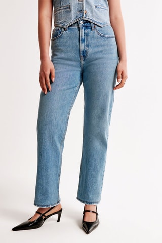 Jean straight taille haute - Bleu