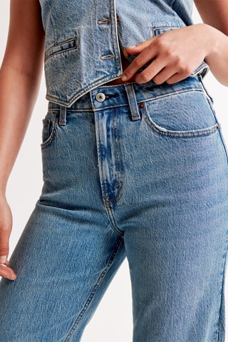 Jean straight taille haute - Bleu