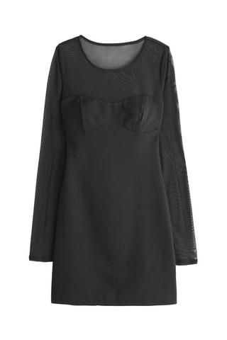 Robe droite bi-matière - Noir