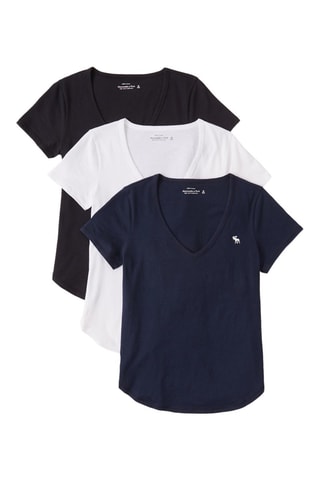 3 t-shirts straight - Bleu marine et blanc