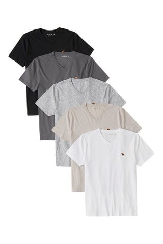 5 t-shirts - Noir, blanc et gris clair chiné