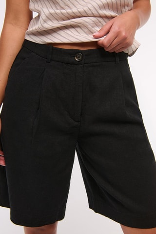 Short en lin taille haute - Noir